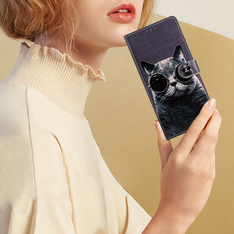 Colored Drawing Leather Phone Case for Huawei Mate 60 featuring a cute sunglasses cat design, made from durable PU and TPU materials.